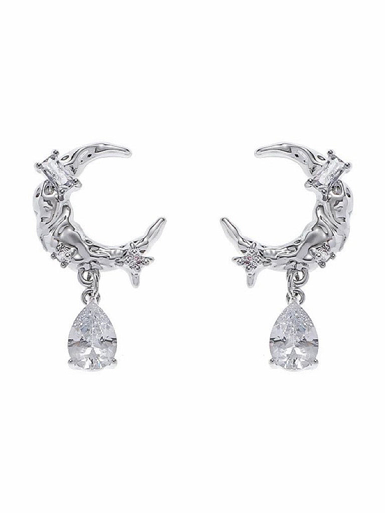 Moon Diamond Dangle Earrings