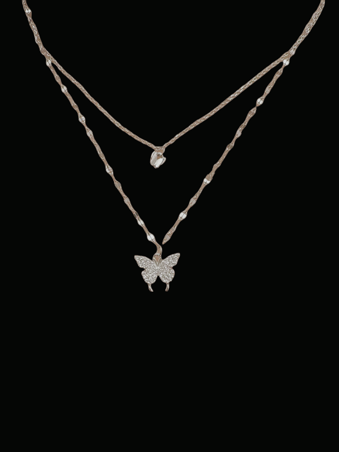 Double Layer Butterfly Diamond Necklace