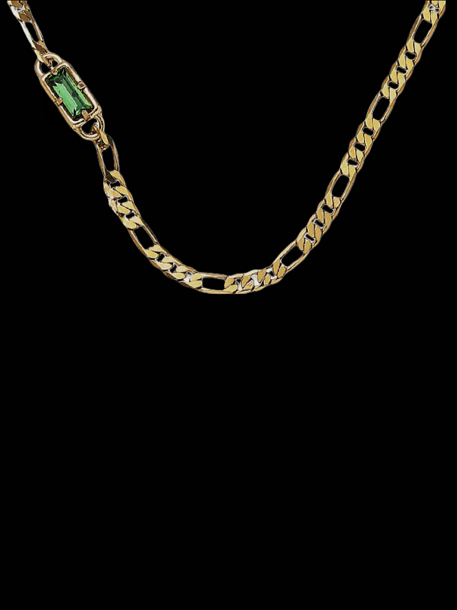 18K Gold Plated Emerald Golden Chain Necklace