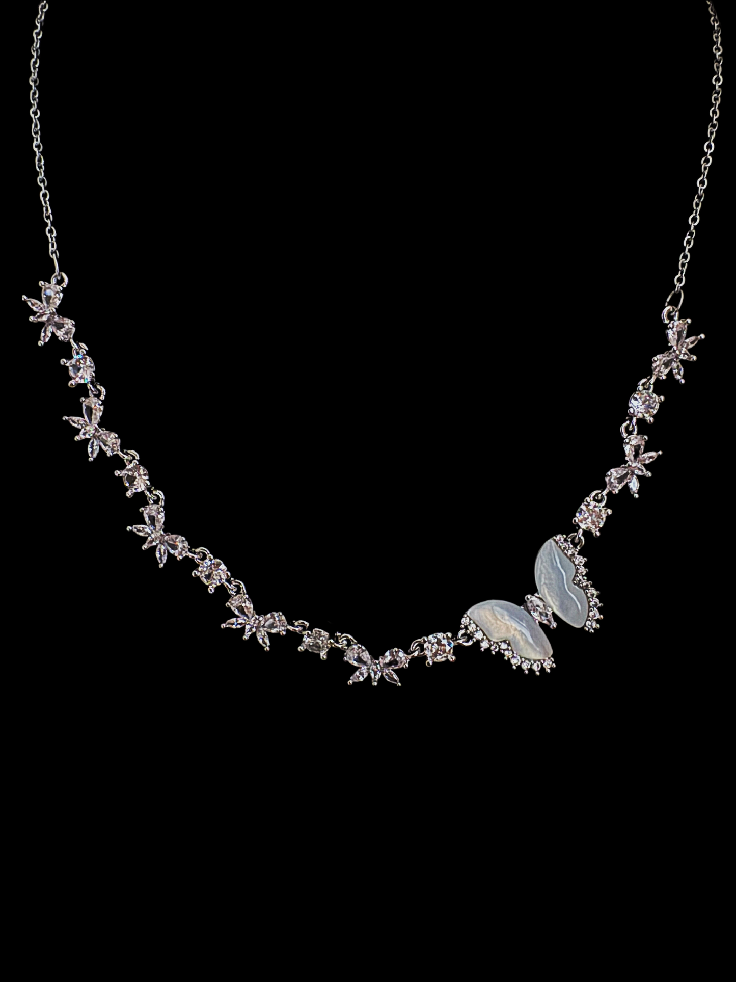 Platinum Plated Dreamy Butterfly Diamond Necklace