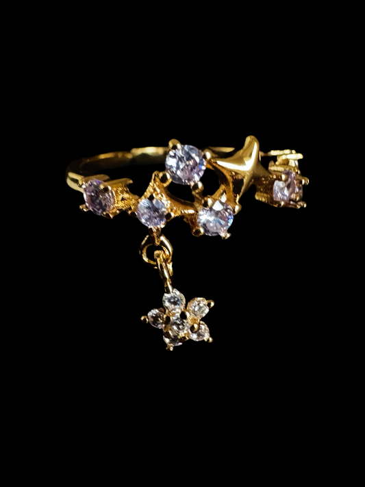 Flower Star Gemstone Purple Adjustable Ring