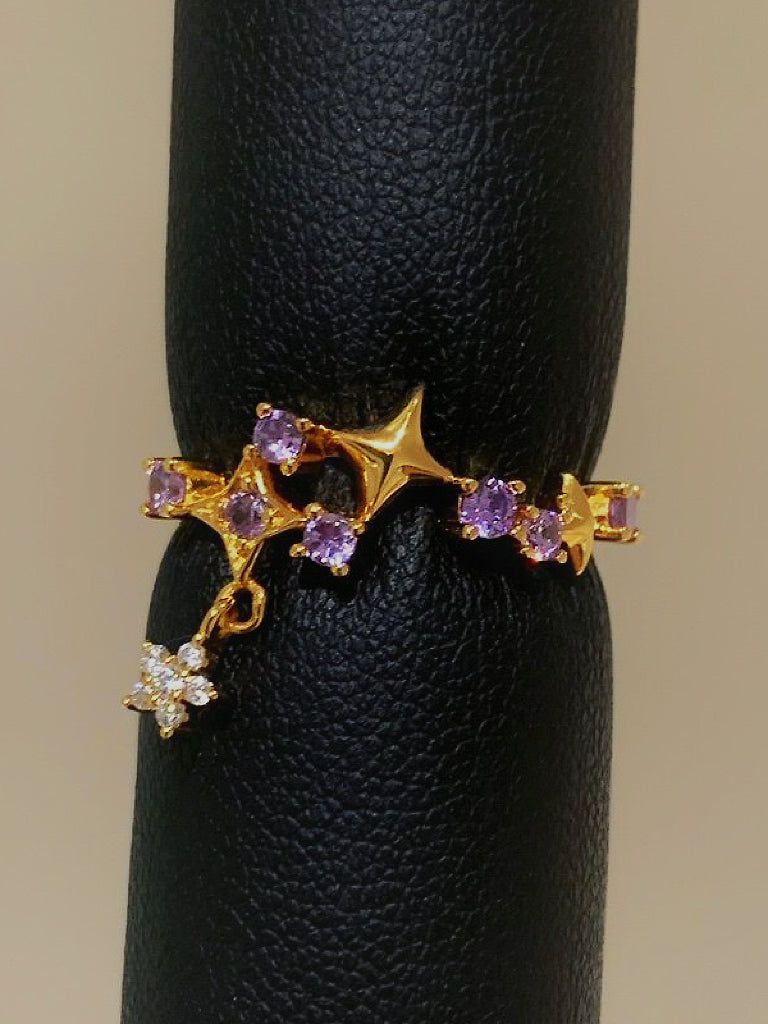 Flower Star Gemstone Purple Adjustable Ring