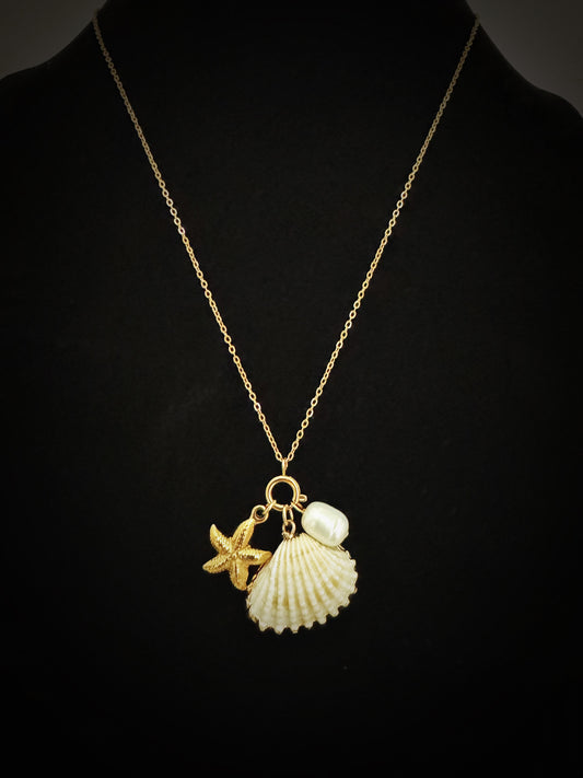 18K Real Gold Plated Starfish Seashell Pendant