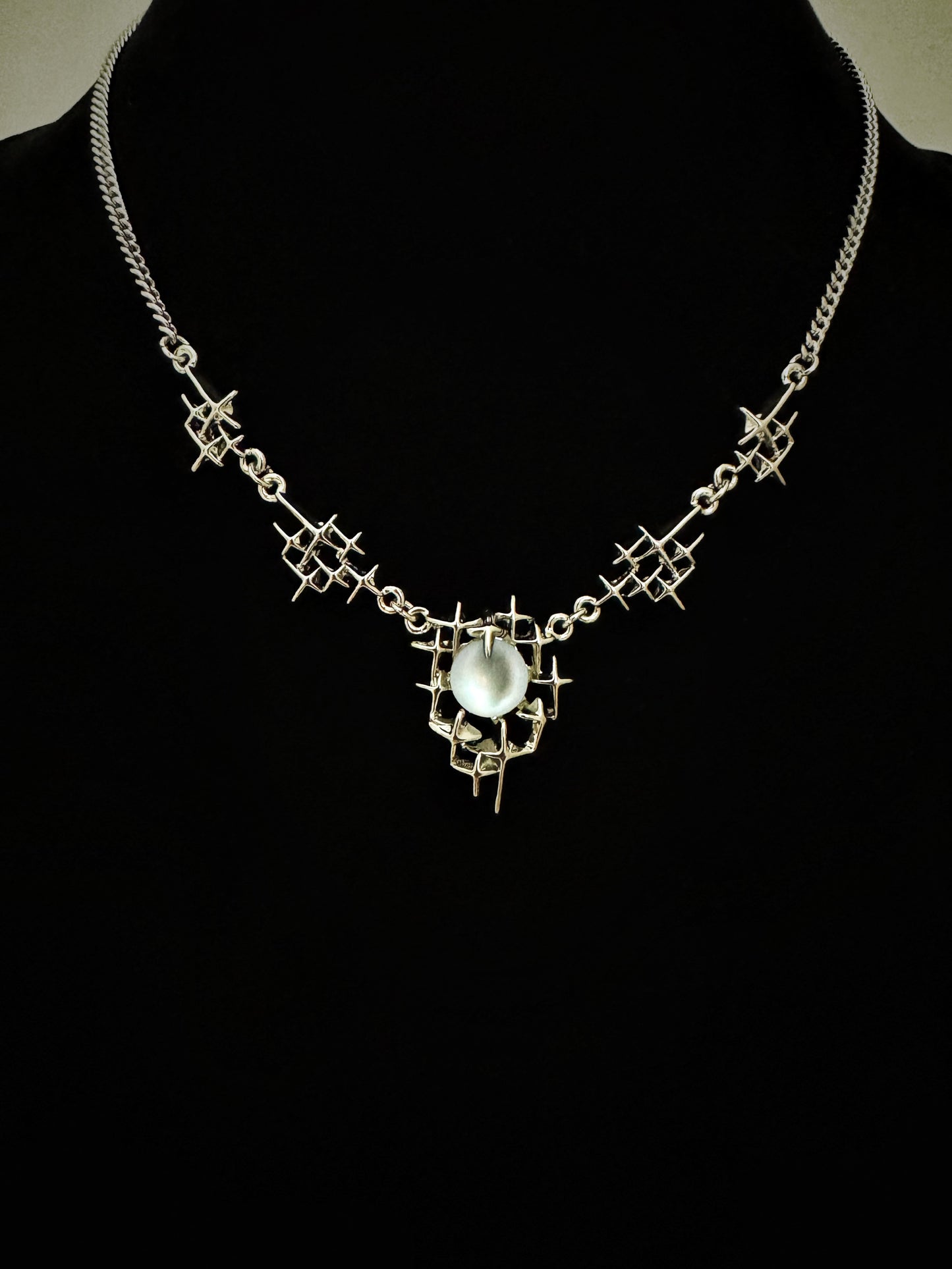 Platinum Plated Thorny Blue Moonstone Necklace