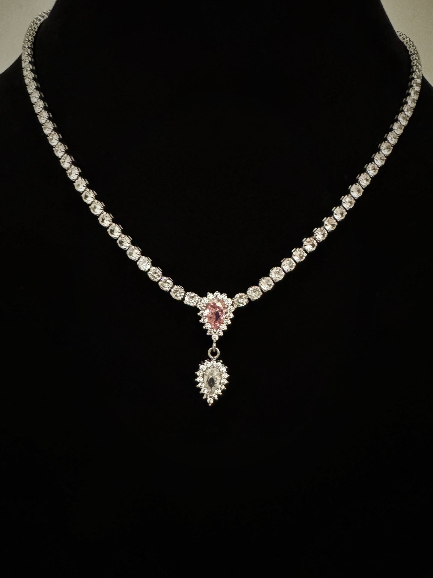 Platinum Plated Tear-dropped Diamond Necklace