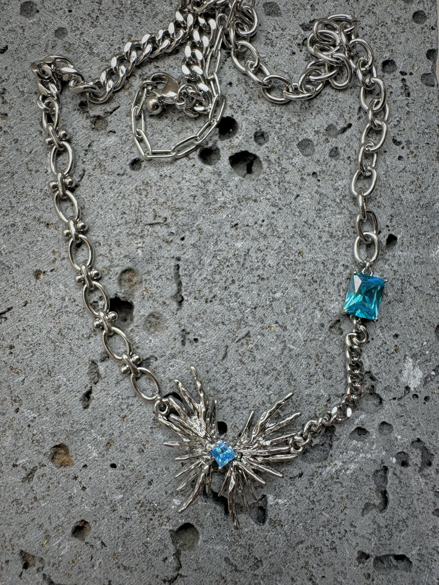 Platinum Plated Blue Gem Butterfly Necklace