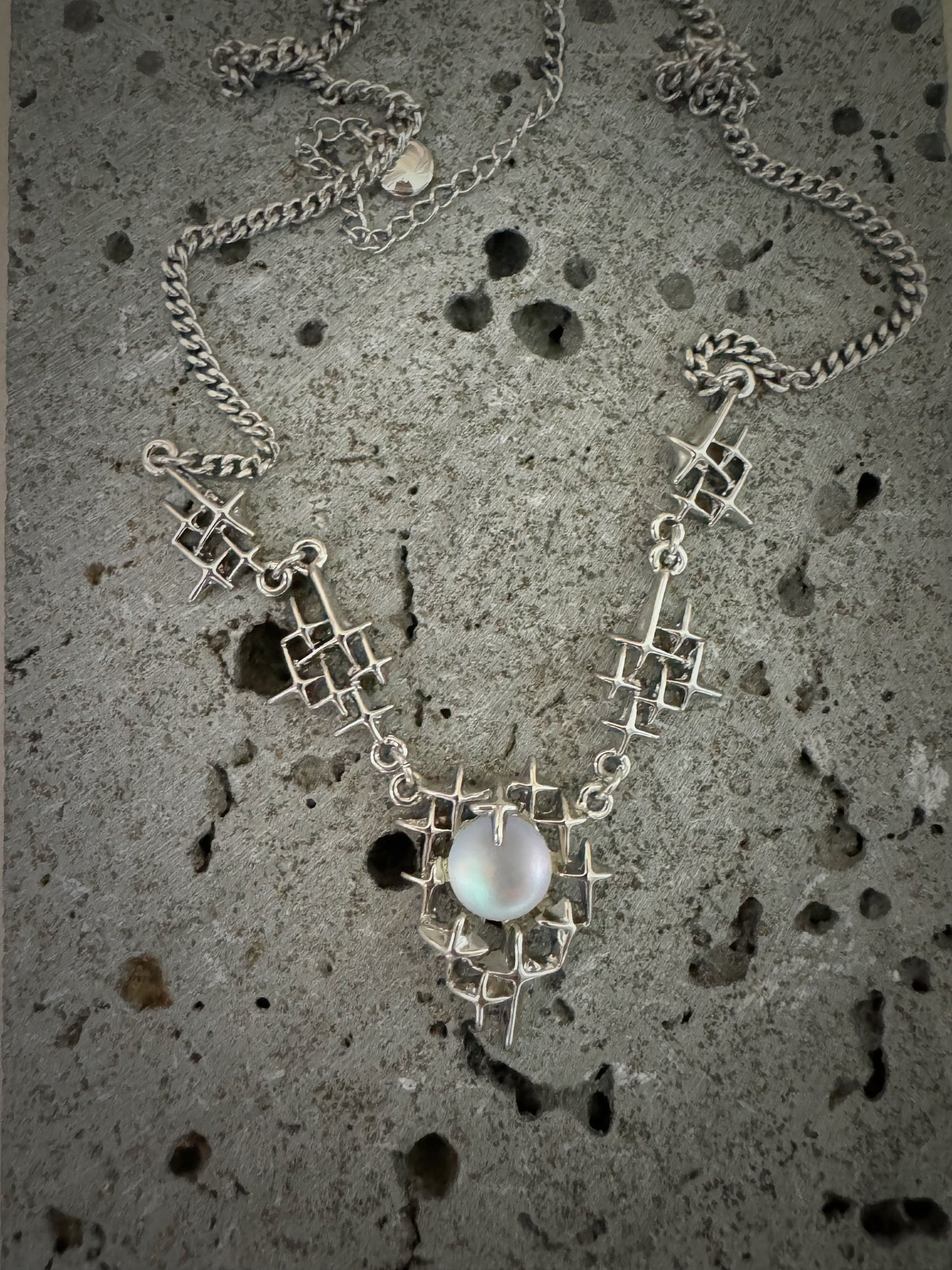 Platinum Plated Thorny Blue Moonstone Necklace