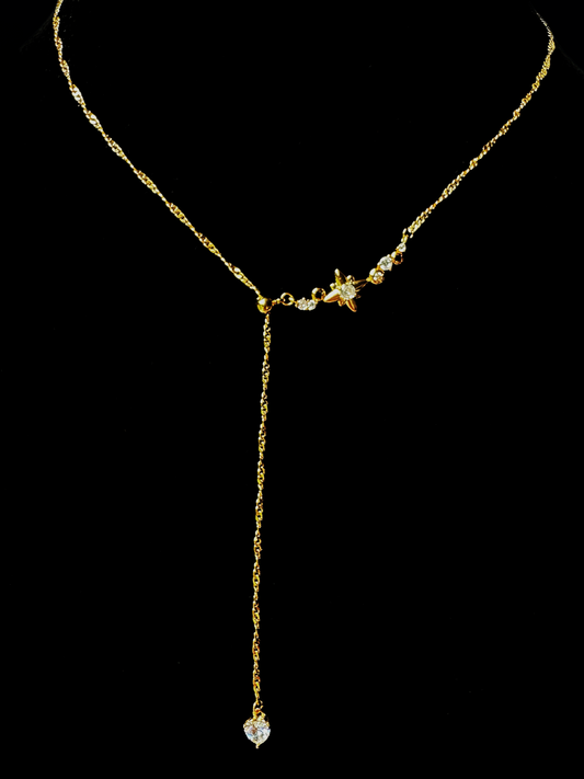 18K Gold Adjustable Star Cross Necklace