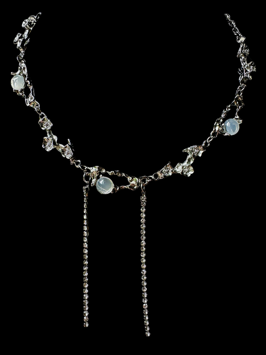 Moonstone Opal Diamond Necklace