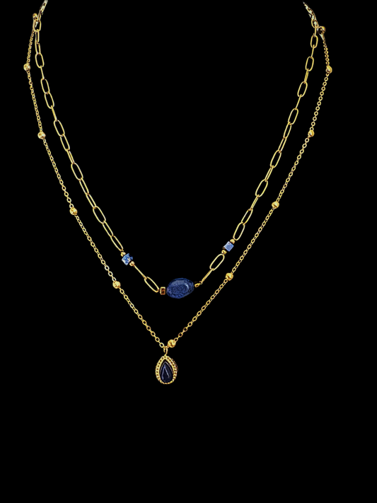 18K Gold Double Layered Sapphire Necklace