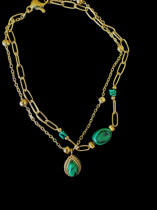 18K Gold Double Layered Emerald Bracelet