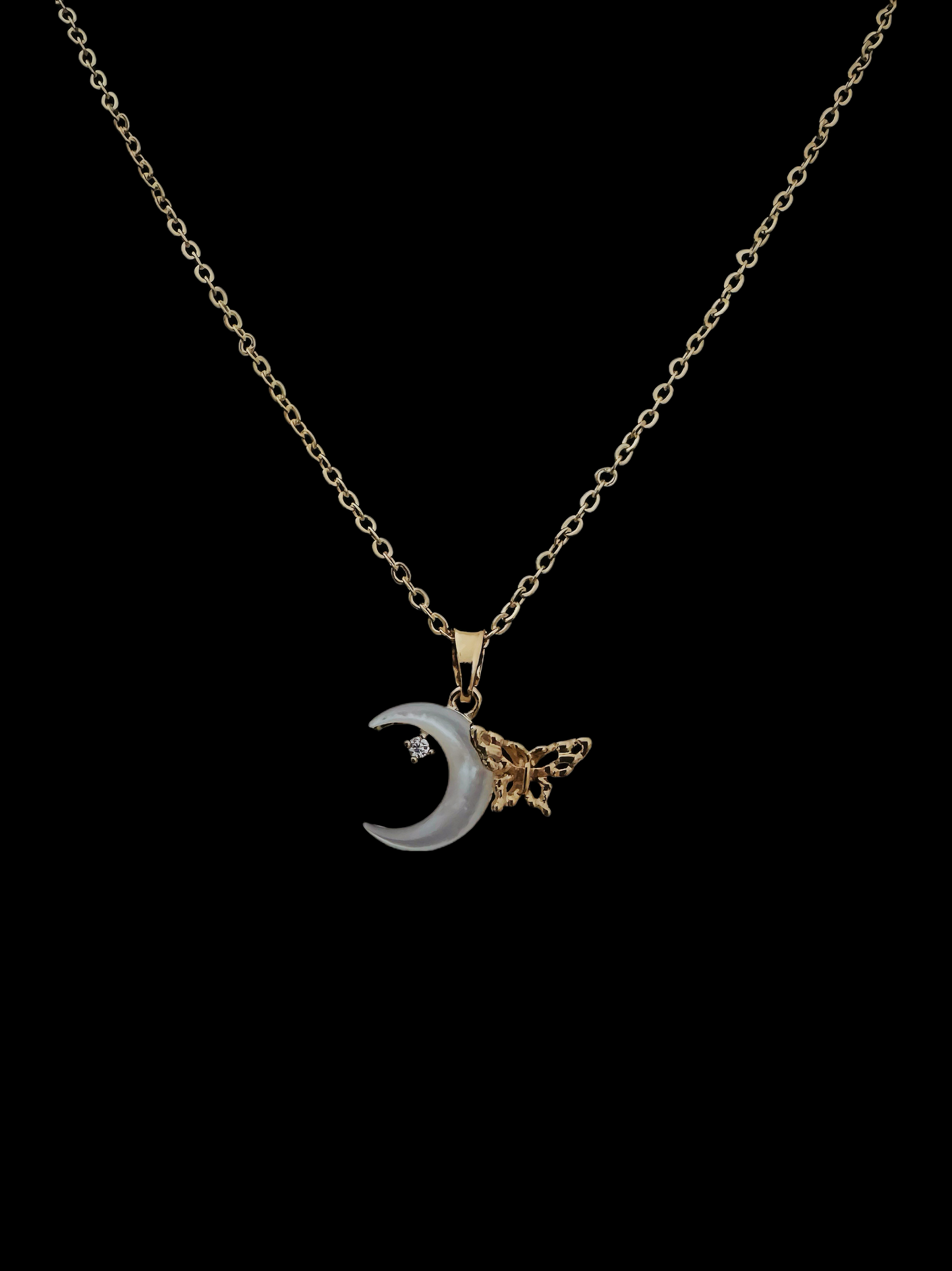 18K Real Gold Plated Butterfly-on-the-moon Necklace