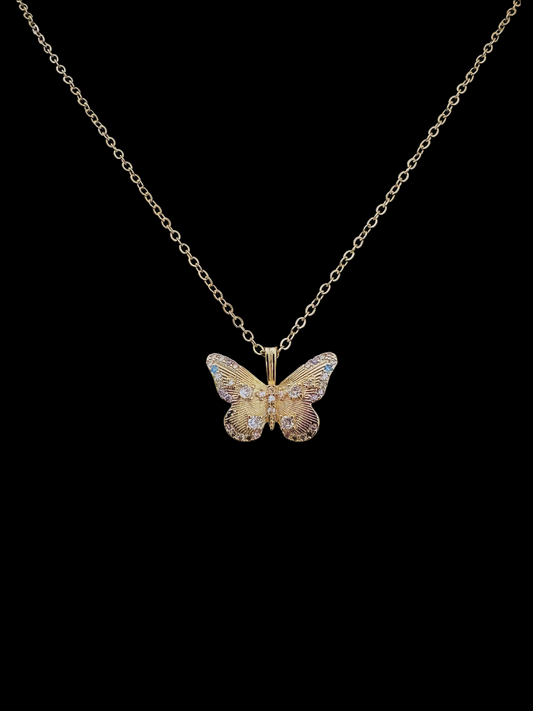 14K Real Gold Plated Vermeil Gem Butterfly Pendant Necklace