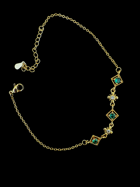 18K Real Gold Plated Green Gem Bracelet