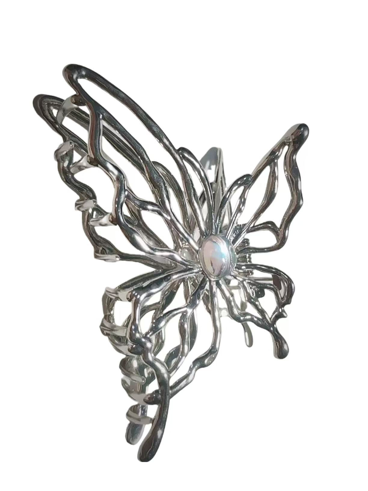 Silver Moon Butterfly Hair Clip