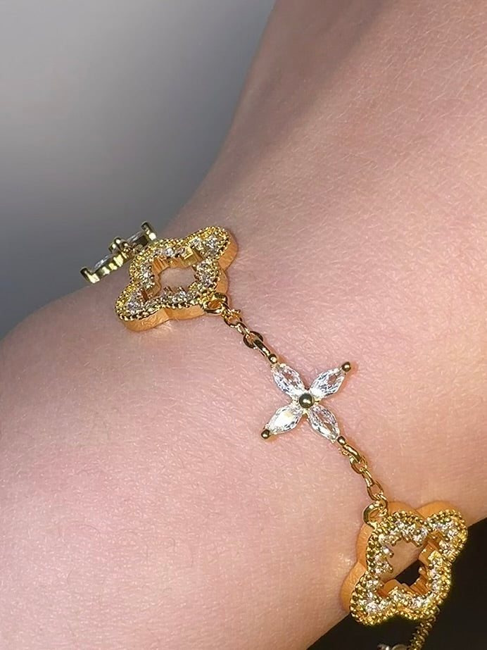 18k Gold Plating Clover Cross Diamond Bracelet