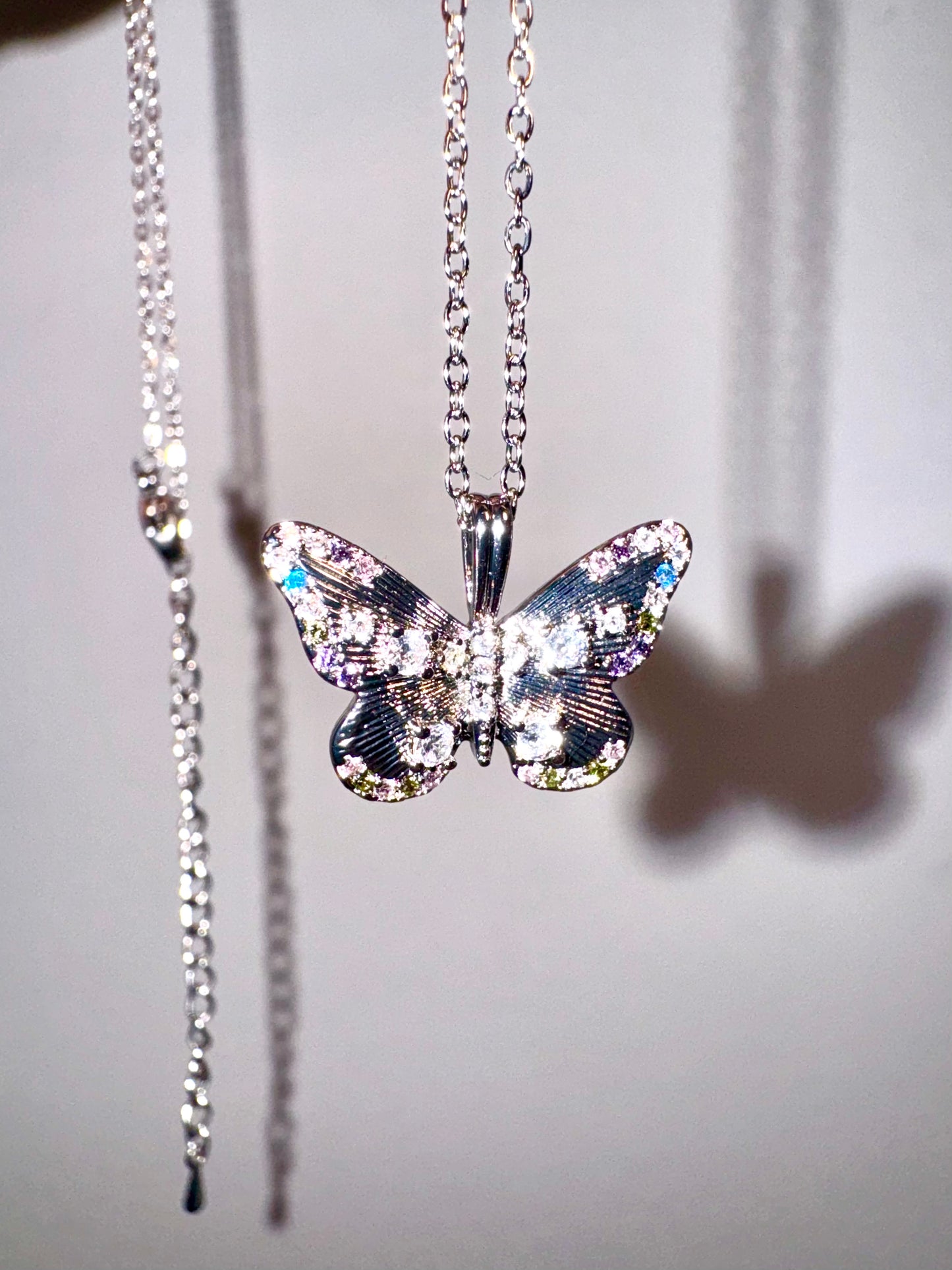 Platinum vermeil butterfly pendant necklace 