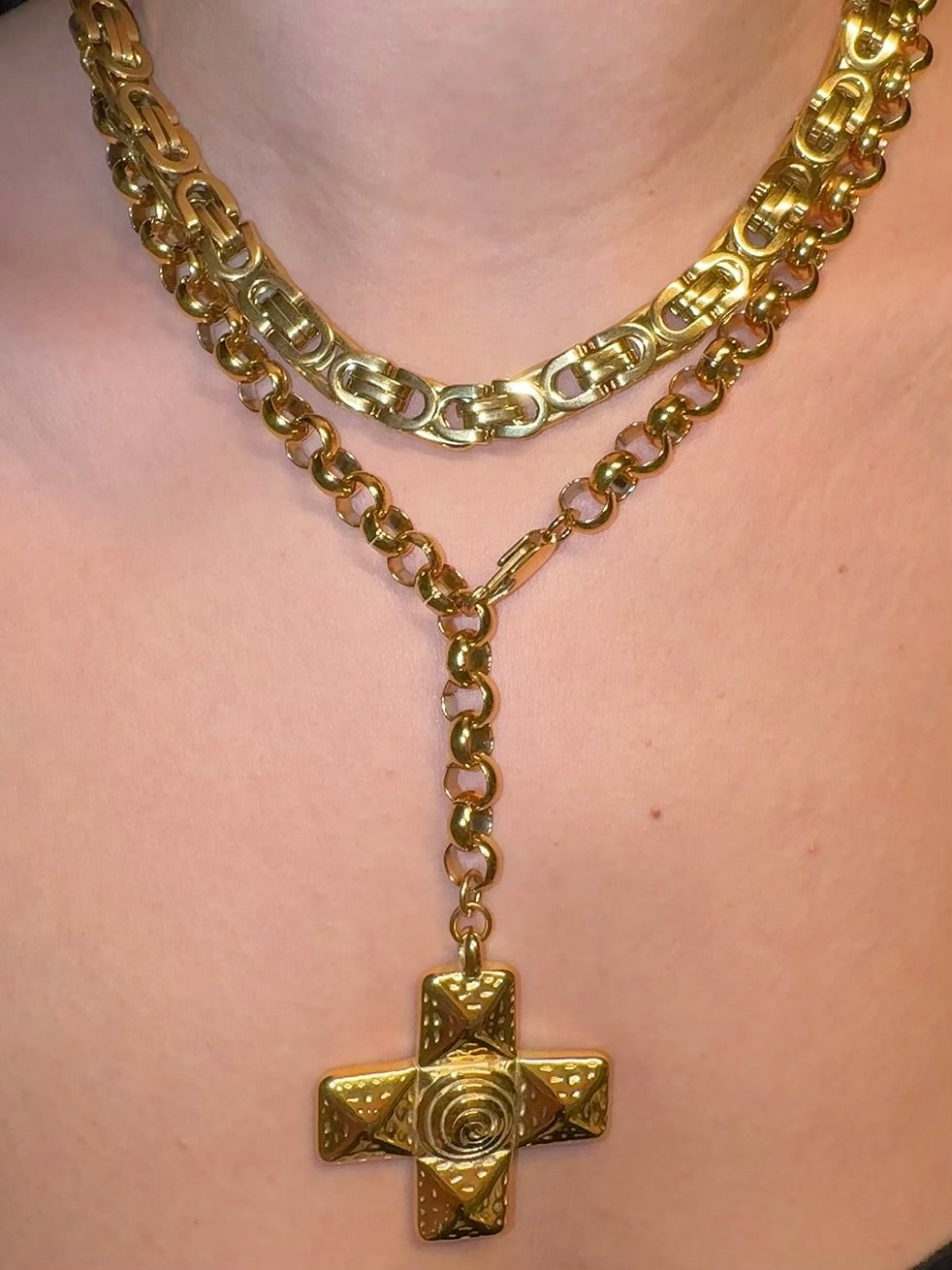 18k real gold plating Gothic style cross pendant gold chain necklace | gothic choker | anti-tarnish | stack jewelry | gift for her/ him 