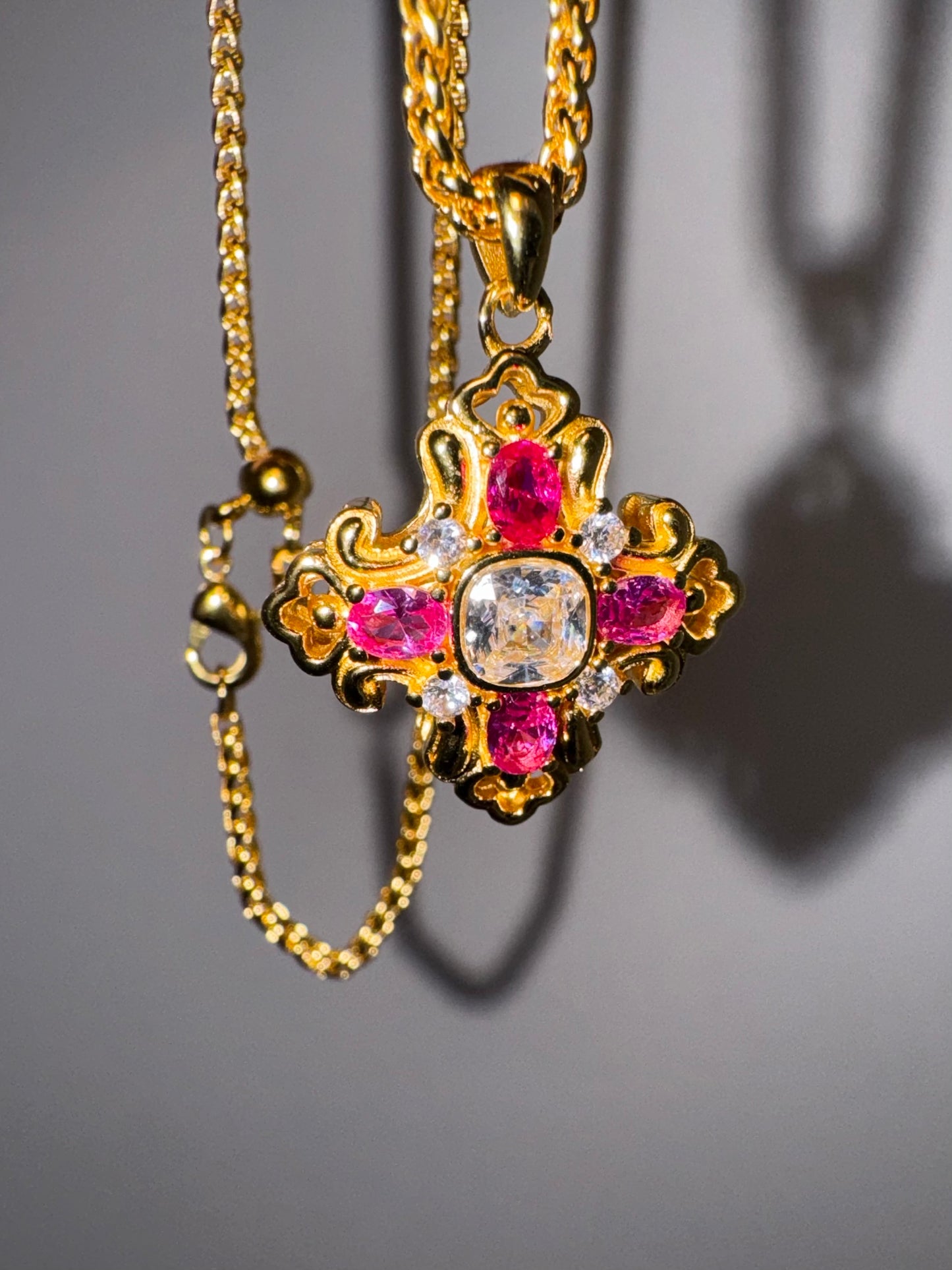 French vintage ruby cross pendant necklace 