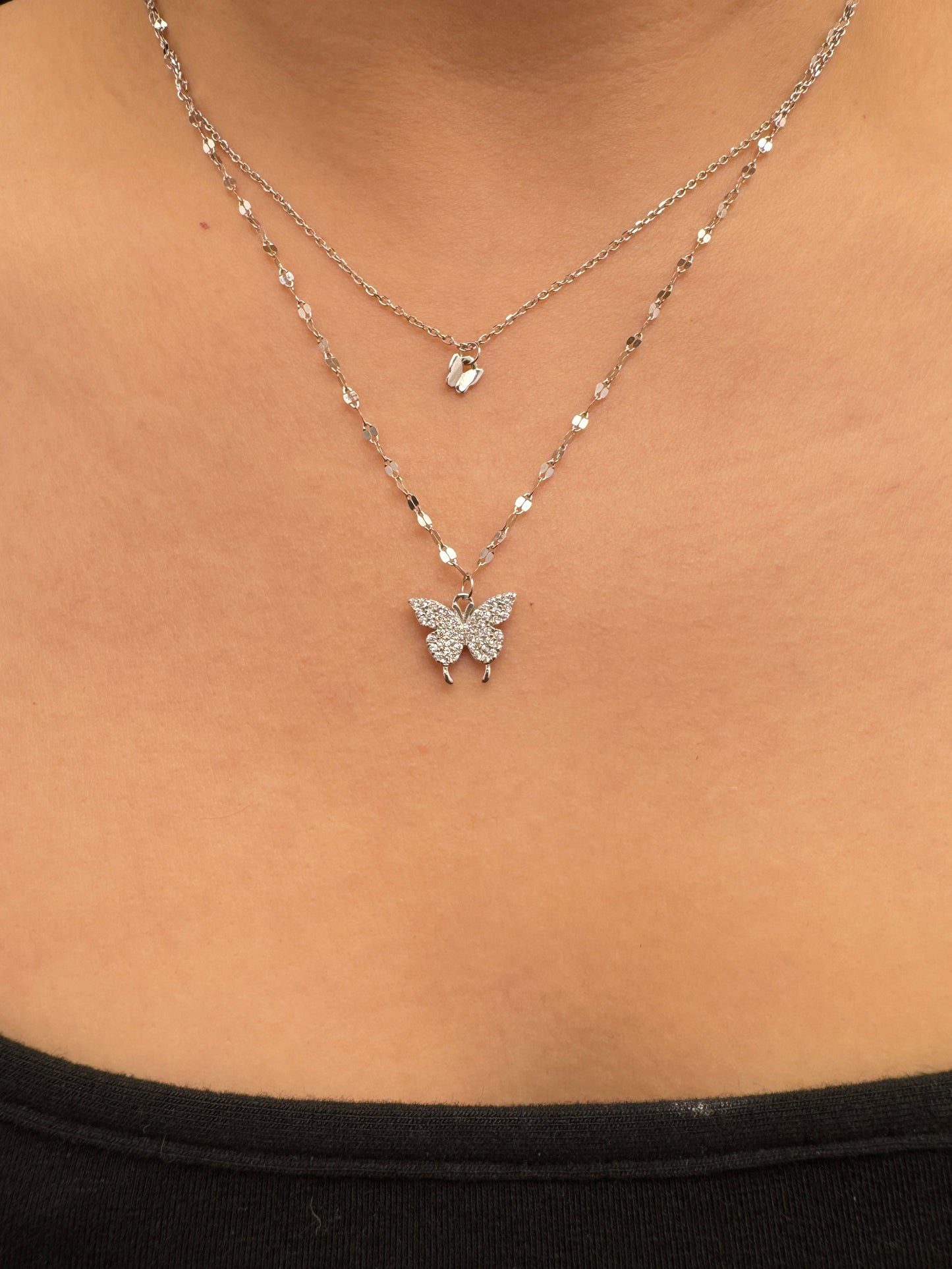 Double Layer Butterfly Diamond Necklace