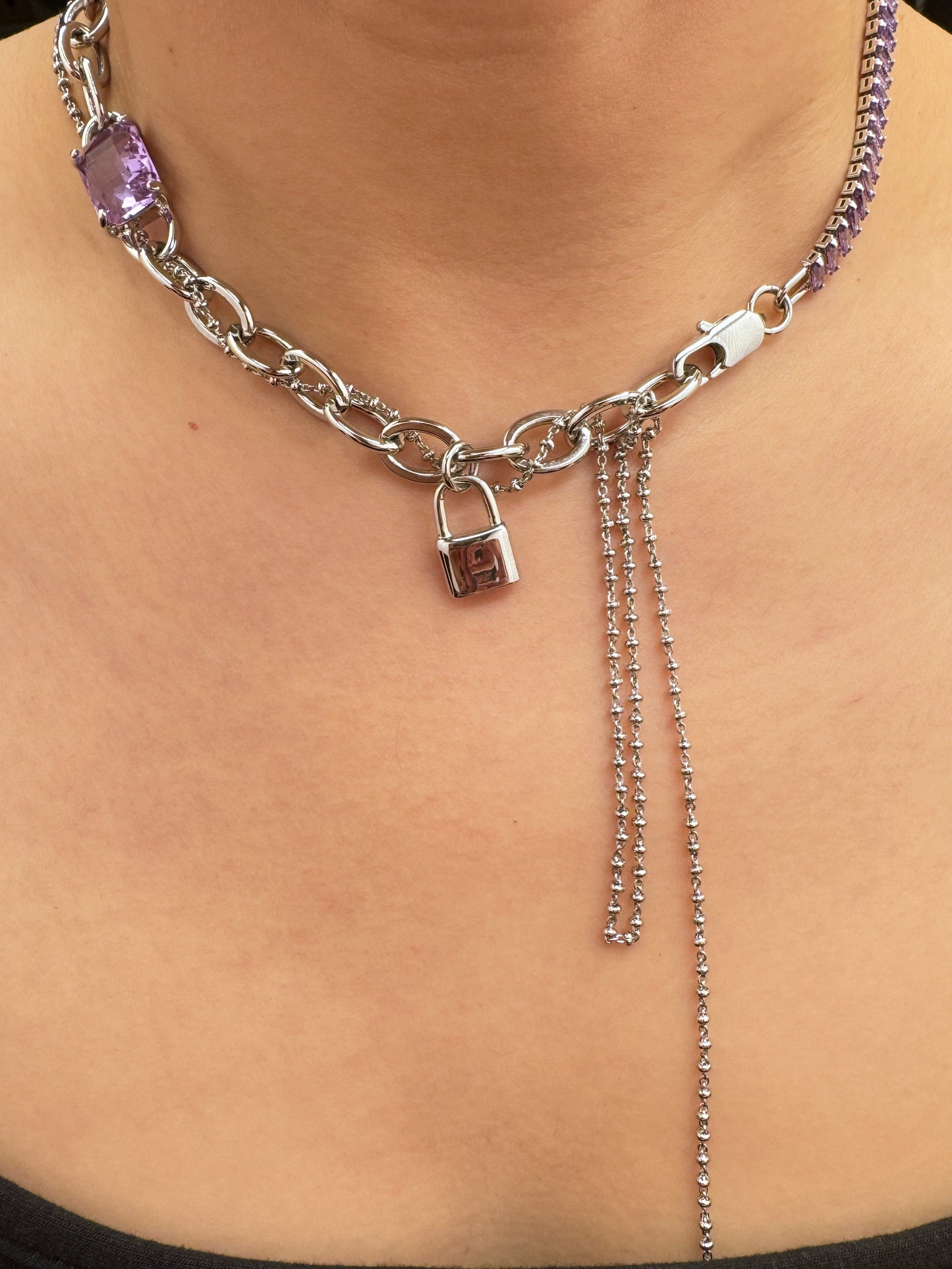 Platinum Plated Purple Gem Lock Choker