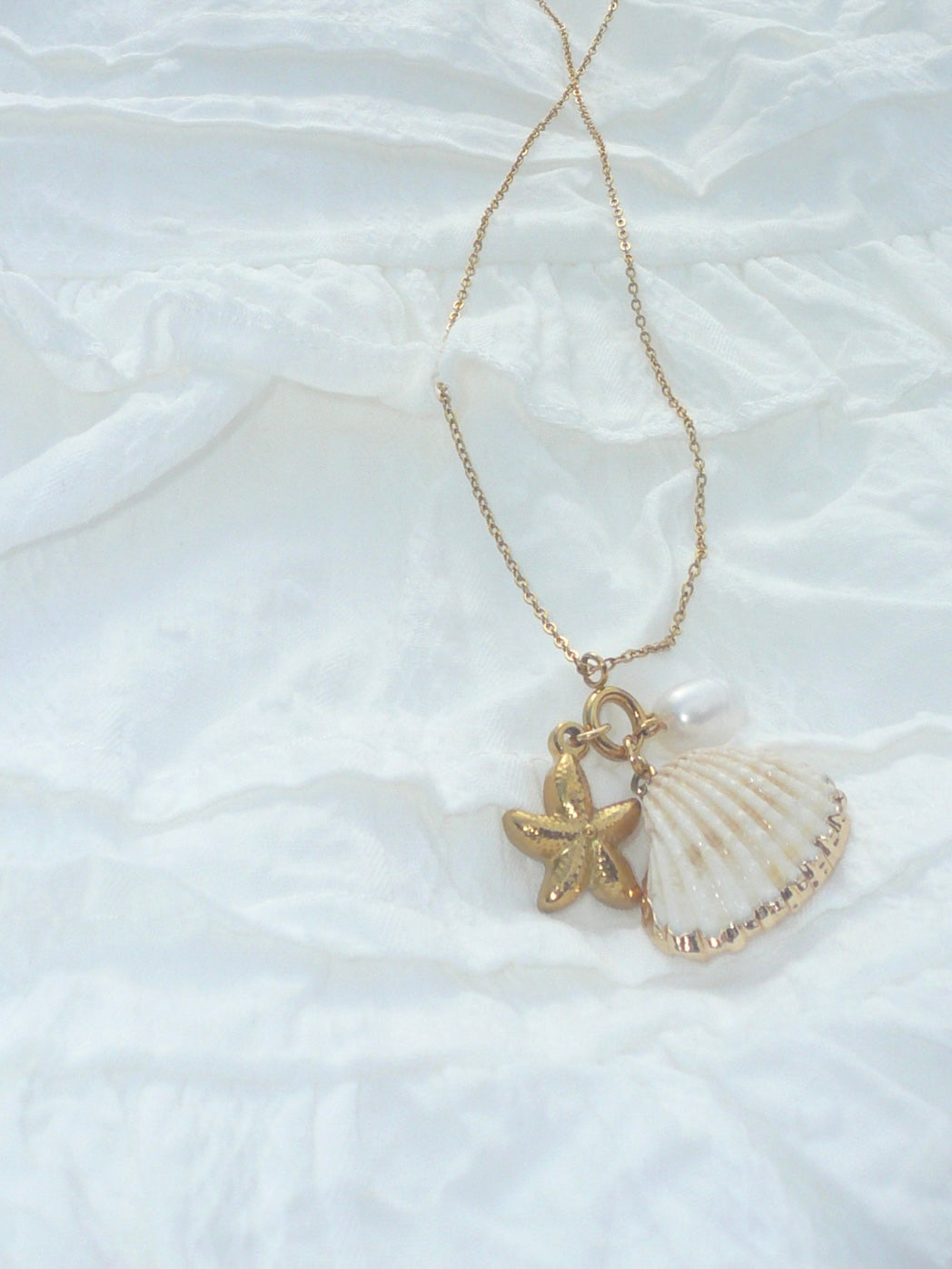 18K Real Gold Plated Starfish Seashell Pendant