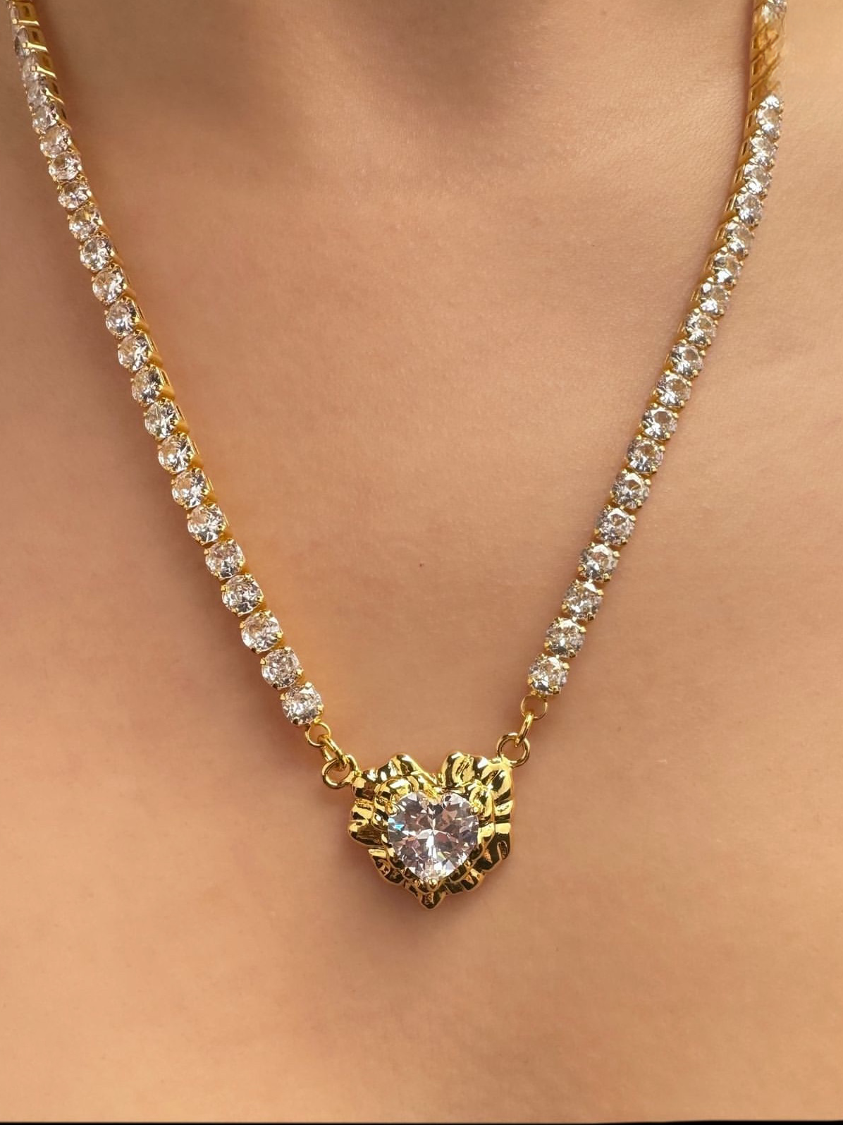 18K Real Gold Plated Heart Diamond Pendant