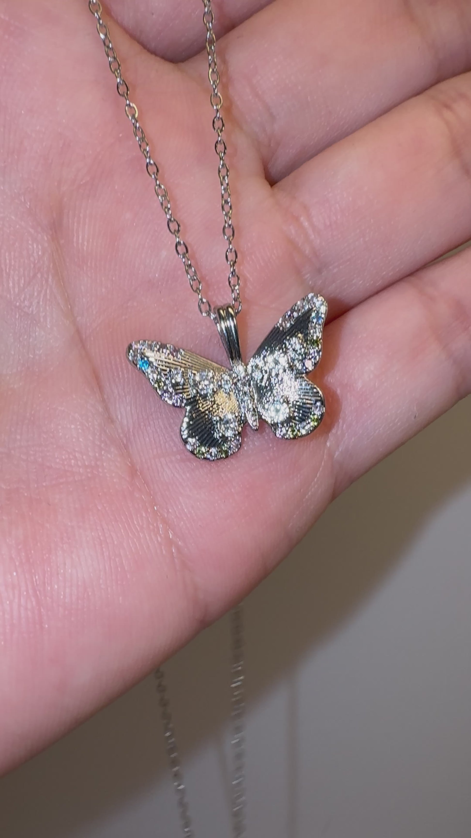 Platinum tulle technique vermeil butterfly pendant necklace 