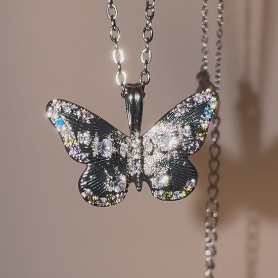 Platinum tulle technique vermeil butterfly pendant necklace 