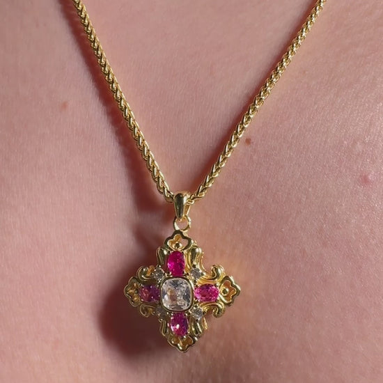 French vintage ruby cross pendant 