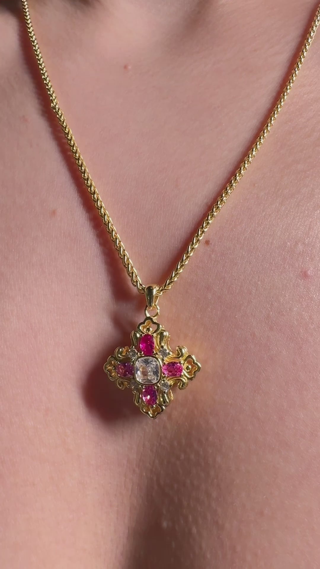 French vintage ruby cross pendant 